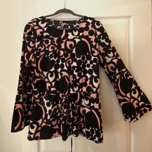 Women's long sleeve drawstring top pink black Ann Taylor Factory size Large